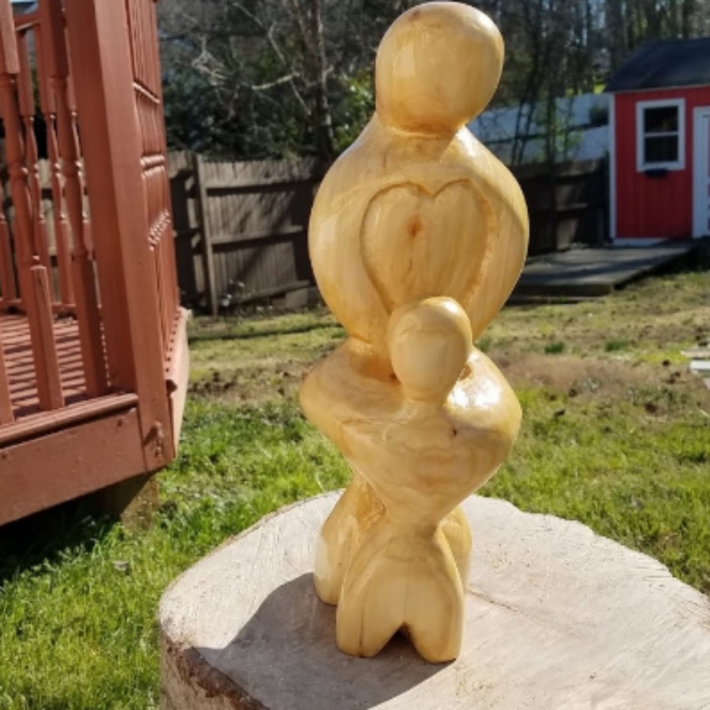 Hand Carved Mother And Child Sculpture